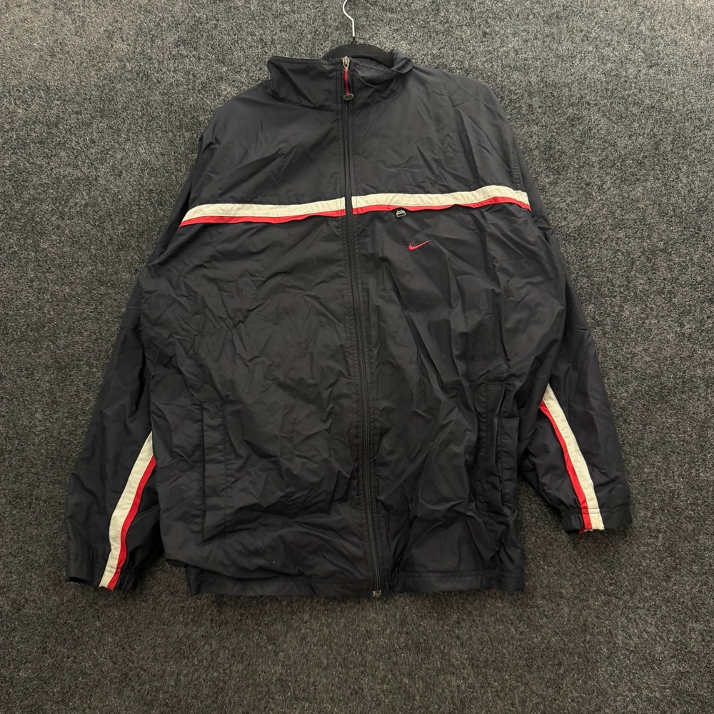 Vintage Nike Windbreaker Jacket Mens XL Black Red White Full Zip Swoosh Logo